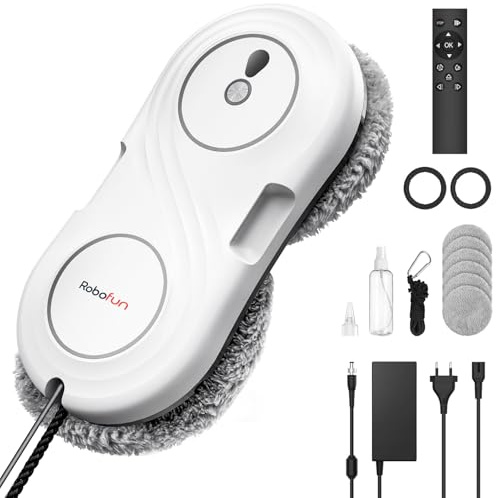 Robofun Robot Laveur De Vitre, 7000Pa Robot Nettoyeur De Vitres Avec Double Pulvérisation D'eau, Laveur De Vitre Automatique, Navigation Intelligente, Pour Fenêtres, Miroirs Et Surfaces Lisses- Blanc