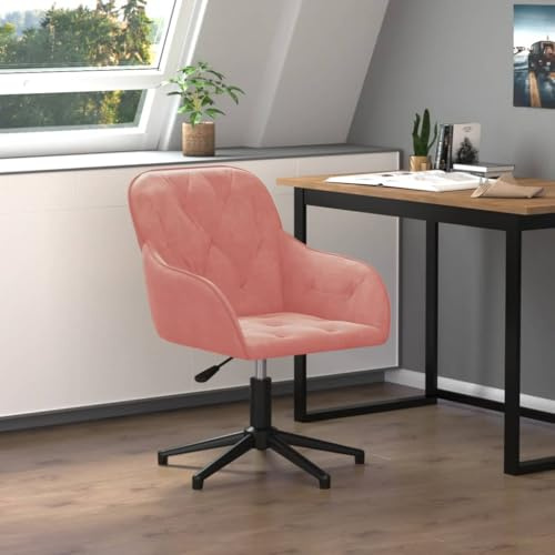 Mandloder Chaise de bureau pivotante en velours rose, hauteur réglable, tissu velours doux, structure en métal, roulettes à 360 °, ergonomique, pour la maison, le bureau, chaise de travail confortable