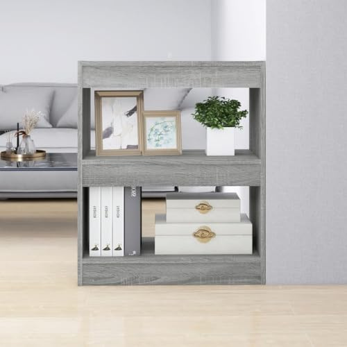 Mokuyary Bücherregal/Raumteiler Grau Sonoma 60x30x72 cm Bücherschrank Büroregal Standregal, Aufbewahrungsregal Dekoregal für Wohnzimmer, Schlafzimmer, Büro