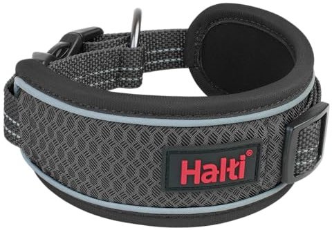 Halti Anatomi Hundhalsband | Storlek M, Grå | Bred Halsband Design för Tryckavlastning, Vadderad i Neopren, Matchande Koppel och Sele, Lämplig för Medelstora Hundar