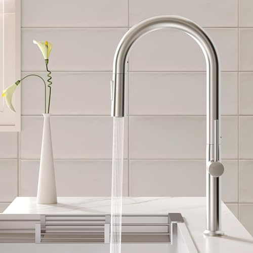 Kitchen Tap Artistic Design, Kitchen Mixer Tap with Pull-Out Sprayer, 43.6 cm*22.6 cm, 2 Modes Spray, 360° Swivel Spout, Single Handle, Water-Saving Cartridge, Easy Installation with Fittings Included
