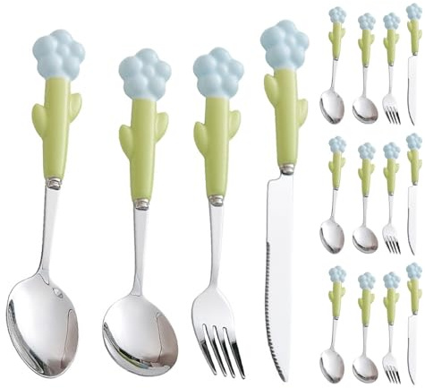 Cucina in Ceramica, Acciaio Inossidabile, Posate, Coltello da Bistecca, forchetta, Cucchiaio da Dessert, cucchiaino, Ideale per casa, Feste, ristoranti (b