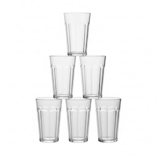 DURALEX | Set 6 Vasos de Cristal Agua 500 ml Picardie Transparente, Vasos Altos de Vidrio Templado con Relieve, Apilables, Aptos Lavavajillas y Microondas, Hogar y Cocina