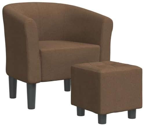 Vorpalize Poltrona da club con poggiapiedi, in tessuto marrone, 70 x 56 x 68 cm, robusta struttura in legno di pino, imbottita, per soggiorno, camera degli ospiti, ufficio, sedia da giardino compatta