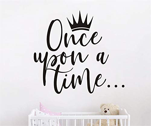 Once Upon a time with Crown Wall Sticker Art Vinyl Home Quote Decals for Kids Girl Princess Room Nursery Decoration House Interior Design YMX38 (Black, 42X38CM)