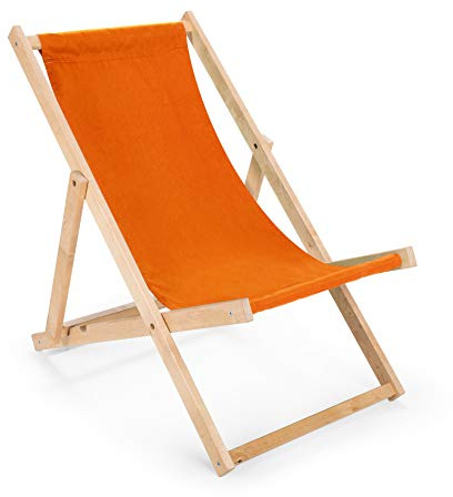 BAS Sdraio pieghevole in legno da giardino, sedia da spiaggia, lettino prendisole, fino a 120 kg, colore Arancione