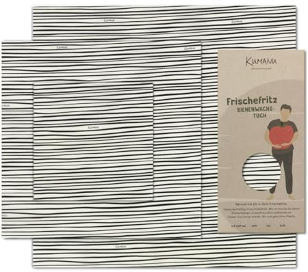 Kumanu | Bio-Bienenwachstuch - 3er Set Bienenwachstücher FRISCHEFRITZ | natürlich und plastikfrei frischhalten | aus 100% nachhaltigen Rohstoffen | handgemacht in Tirol (Streifen)