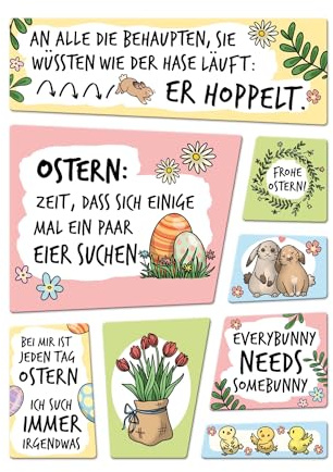 Lustige Sprüche zu Ostern 8er Set Kühlschrankmagnete Ostern Hasen Hase Kaninchen