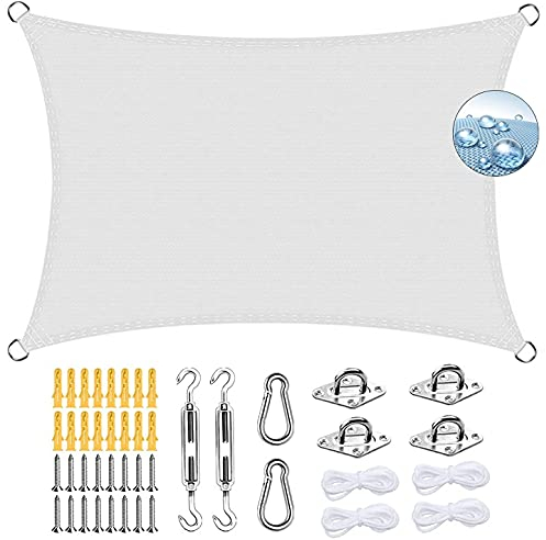 ERPENG Rechteck Sonnensegel Schattenspender 5.5x6.5m Wetterfest,95% UV Schutz Balkonverkleidung mit Seilen und Befestigungs Kit für Outdoor Garten Terrasse, Weiß