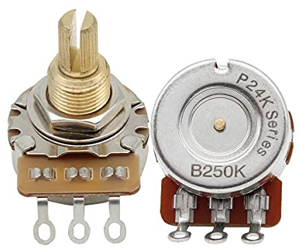 FLEOR Long Brass Shaft Control Pots B250K Linear Taper Potentiometer 24 Spline Split Shaft D3/8 für E-Gitarren Control Volume Tone, 2er Pack
