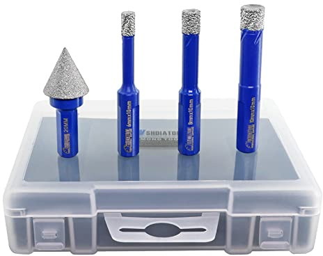 SHDIATOOL Punte di carotaggio diamantate 6/6/8MM,seghe a tazza con nucleo in porcellana per marmo ceramico con punte di smusso diamantate da 20MM, 4 pezzi con scatola di plastica