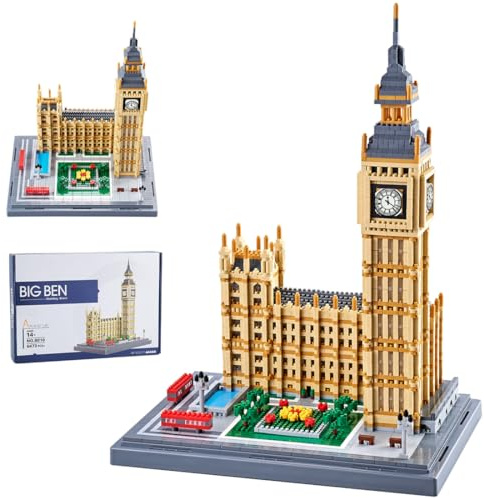 FULHOLPE Big Ben Model Building Blocks Kit, 6473 Pieces Landmark Architecture Mirco Bricks Model Set, Nano Blocks London Clock Tower Construction Toy Not Compatible with Major Brands