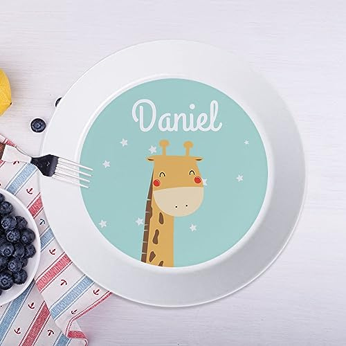 Wanapix | Kindertellen unzerbrechlichen mit Name | Plastikteller für Kinder - Schule - Kindergarten - Hause| BPA freier Kunststoff | 19ø cm | Giraffe