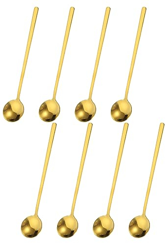 uxcell 8Pcs Stainless Steel Espresso Spoons 6 Inch Mini Coffee Spoon Teaspoon Mini Stirring Spoons for Coffee Dessert Ice Cream Cake, Gold