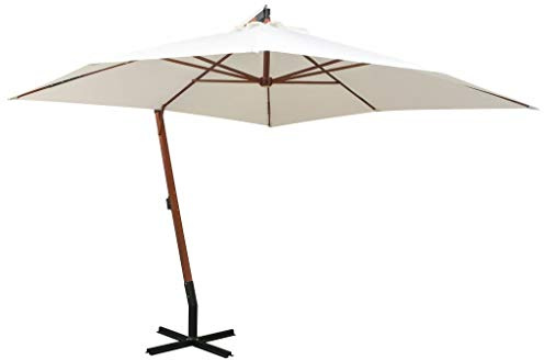 ARKEM Ombrellone Pensile 300x300 cm con Palo in Legno Bianco,Ombrellone da Giardino,Ombrellone Decentrato Parasole, con Base a Croce, Protezione UV