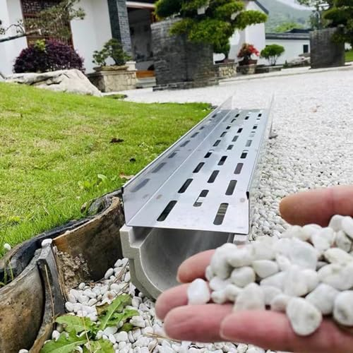 Blazea Abflussrinne Aussen Gartengraben-Entwässerungssystem, Funktionelles und Dekoratives Rinnen-Entwässerungsset mit Gitter, Bodenablauf-Abflussrohr für Bad/Garage/Hof(Size:35x40cm(13 3/4x15 3/4))