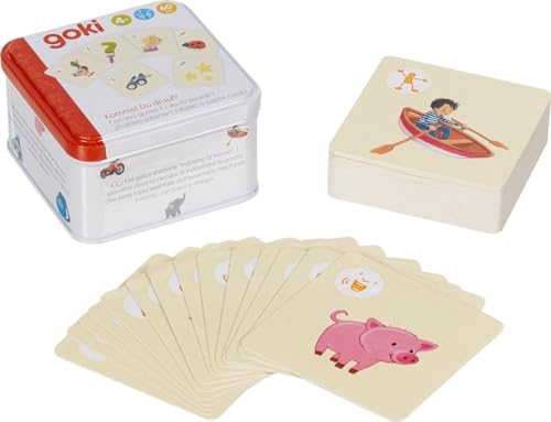 goki 56310 - Kartenspiel Kommst Du Drauf?– Kreatives Ratespiel für Kinder und Erwachsene – Pantomimisch, Akustisch und Zeichnerisch Begriffe Erraten, Pappe, 60er Set, ab 4 Jahre