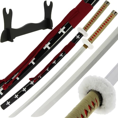 Anime Bamboo Wooden Sword Bokken Prop Cosplay Blunt Sheath Halloween 100cm with Table Stand (Trafa - Brown)