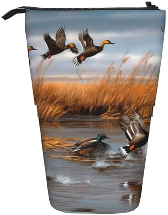 ULKMFFCF Jagd fliegende wilde Ente 2 bedruckte stehende Teleskop-Federmäppchen – niedliche Schul-Bleistifttasche, Make-up-Tasche, Kosmetiktasche, Stifthalter, Schwarz , Einheitsgröße, Schulranzen