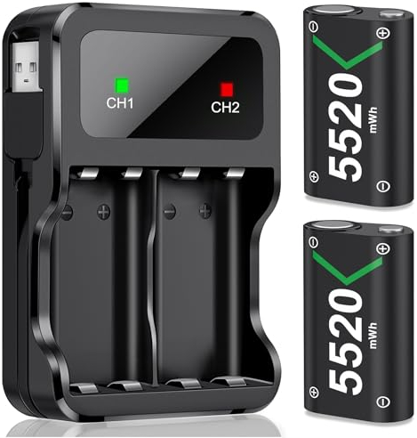 Elegamefy Batteria per controller Xbox, 2 batterie ricaricabili da 5520 mWh per Series X/S/One/One S/X/Elite, accessori durevoli