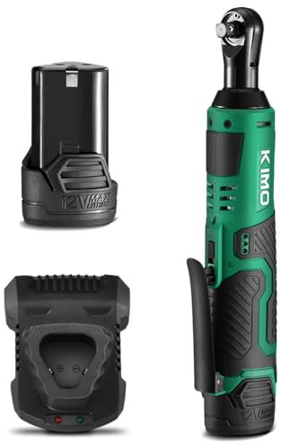 KIMO Cordless Electric Ratchet Wrench Set, 40Ft-lbs, 400RPM Cordless Ratchet Wrench 3/8 w/Variable Speed Trigger, 7Sockets, 1/4 Adapter, Forward/Reverse Switch, 12V Power Ratchet w/ 2000mAh Battery