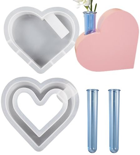 anneratteryer Silikonform herz Silikonform herzen Silikonformen gießformen herz Blumenvase Epoxidharz Formen mit 2 ReagenzgläSern Gießform Herz Herzform Silikon Gießform für Einem Anfängerset