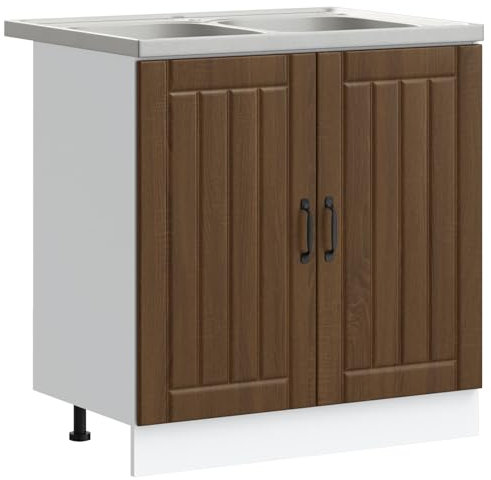vidaXL Mueble Bajo para Fregadero con Puerta Lucca 2 pcs Roble Marrón, Gabinete de Cocina, Unidad Rectangular para Guardar, Mueble Moderno, Armario de Madera, Organizador eficiente
