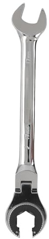 NOENNULL Llave de tubería de trinquete 17 mm 8,5 pulgadas acero 72T doble uso, ángulo flexible ajustable para combustible, freno, tuercas de tubería de CA, con extremo abierto único y