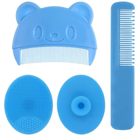 Weilin 4 Pcs Cradle Cap Brush, Baby Brush, Cradle Cap Comb Treatment for Baby, Registry Gift for Newborns Toddlers (Blue/ 3styles)