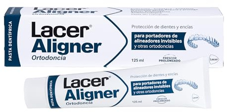 LACER ALIGNER - Pasta de Dientes para Ortodoncia Invisible y Brackets, 125 ml, Anticaries y Antiplaca, Remineralizante con Flúor, Protege el Esmalte y las Encías, Sabor Menta, Uso Diario