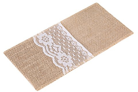 10Pcs Jute Spitze Besteck Halter natürliche Sackleinen hessischen Besteck Halter für Besteck Serviette Vintage Shabby-chic Geschirr Abdeckung Messer Gabeln Taschen für Hochzeit Tischdekoration
