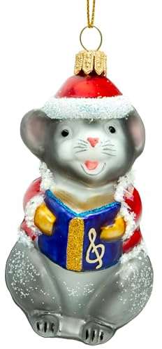 SIKORA singende Maus besondere Weihnachtskugel Glas Christbaumschmuck Deko Figur Weihnachten Anhänger Ornament - Meisterstücke - BS722, Variante:grau - stehend