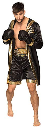 Boland - Kostüm Boxer, Mantel, Handschuhe, Hose, Gürtel, Kostüm für Herren, gold-schwarz, Boxchampion, Weltmeister, Kostüm, Karneval, Mottoparty