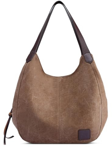 DIRRONA Mujer Lona Bolso de Mano Lona Hombro Bolso Tote Bolso Mujer Casual Bolso Viaje Ligero Capacidad Tote Bolso Bolsa de Playa Marrón