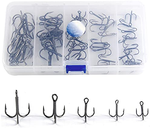 Bhina 50 Stück Drillingshaken Kohlenstoffstahl,Angelhaken Drillingshaken,Kohlenstoffstahl Angelhaken,Drillinge Angelhaken Set,Mit Angelgerät,Geeignet Zum Seefischen,Flussfischen,Seefischen