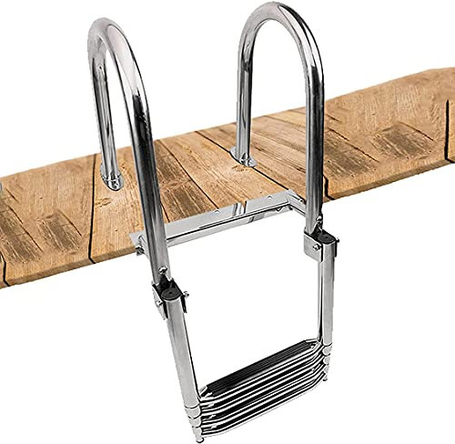 MeTikTok Scaletta Bagno, Pieghevole, Scaletta Piscina Barca, 4 Gradini, Ponte, Ponte Bagno in Acciaio Inox, Scalette Barca con Pedale Antiscivolo Extra Largo, Yacht/Barca/Molo
