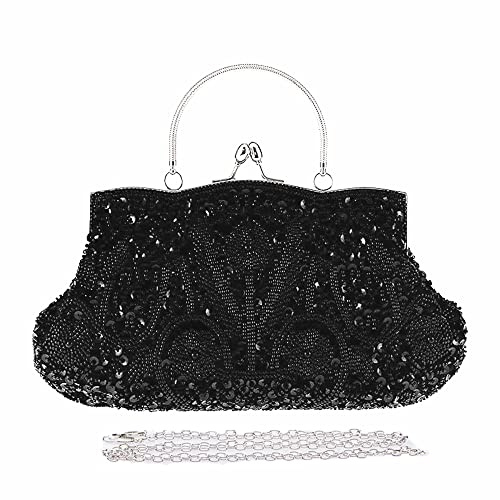 Clutch-Tasche im Vintage-Stil, florales Design, mit Perlen, glitzernd, für Abschlussball, Hochzeit, Abendtasche, Brauttasche für Frauen, Party-Handtasche