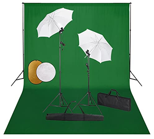 vidaXL Fotostudio Set mit Leuchten Schirmen Hintergrund Reflektor Hintergrundsystem Tragetasche Stativ Foto Studioset Studioleuchte Fotolampe