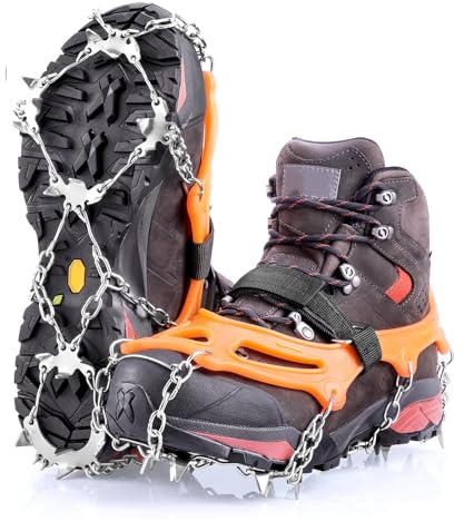 AGPTEK Ice Klampen, Traktionstollen mit Edelstahl Spikes zum Gehen, Joggen oder Wandern auf Schnee und Eis