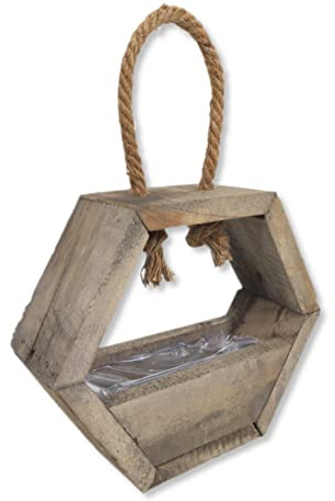 Holz Blumenampel Natur braun Blumentopf Hänger Wand Deko 25 x 37cm
