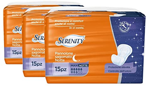 SERENITY PANNOLONI SAGOMATI MAXI NOTTE IN CONFEZIONE DA 15 PEZZI (Maxi Notte | 3 confezioni)