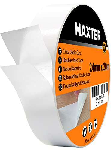 Cinta Doble Cara Extrafuerte Fina - Cinta Adhesiva Transparente para Bricolaje, Manualidades, Scrapbooking y más (24 mm x 20 m)