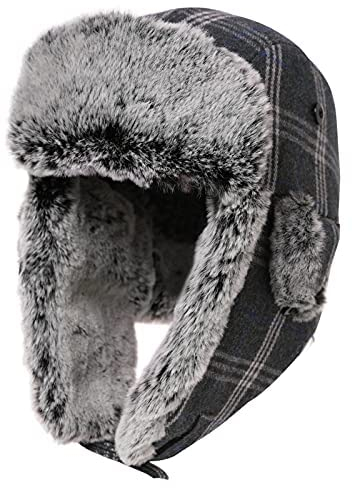 Comhats Warme Wolle Fliegermütze für Herren Ohrenklappen Unisex Ushanka Wintermütze mit Fleecefutter weiche Trappermütze Winddicht Grau-Weiß L