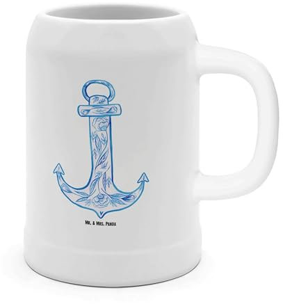 Mr. & Mrs. Panda Bierkrug Anker Blau - Geschenk, Tiere, Gute Laune, Bierkrüge, Bierkrug Steingut, Tiermotive, lustige Sprüche, 5 l, 500ml