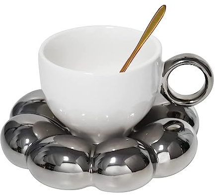 Jiotouhu Tasse à Café en Céramique Avec Soucoupe, Cuillère à Fleur et Dessous de Verre Tournesol - Jolie Tasse à Thé Avec Plat
