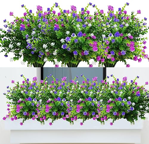 Kinisty 8 Bündel Kunstblumen Outdoor Wetterfest Künstliche Blumen wie Echt, Kunstpflanzen UV-beständige Balkonpflanzen Plastikblumen für Draußen Balkon Balkonkasten Garten Innen Außenbereich
