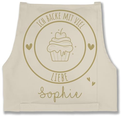 Geschenk mit Namen personalisiert by Shirtracer - Schürze - Backschürze - Ich backe mit viel Liebe I Geschenk Hobbybäcker I Geschenk Backen