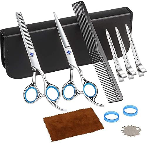 Friseurschere Professionelles Friseurscheren-Set – 6,5-Zoll-Scherenset inkl. Nagelschere – Friseurschere aus Edelstahl mit Kammklammern und Ledertasche für Damen, Herren, Kinder und