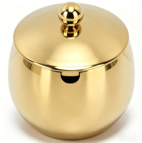 Cyrank Große Edelstahl-Zuckerdose Mit Deckel, Zuckerbehälter, Zuckertopf, Trommelform, Kleiner Gewürzbehälter, Aufbewahrung Für Salz, Süßigkeiten, Kaffee(Gold)
