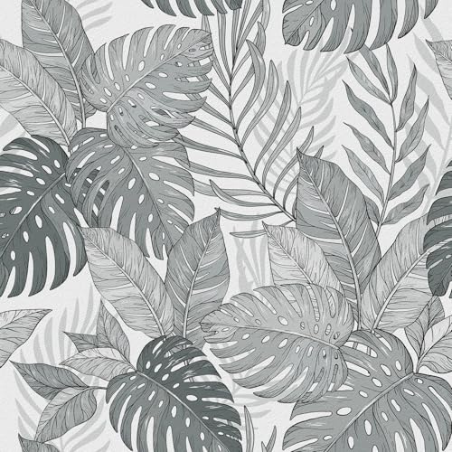 Yullpaper Papier Peint Jungle Noir et Blanc Papier Adhesif pour Meuble Papier Peint Adhesif Mural Feuillage Chambre Salon Rouleau Vinyle Papier Adhésif Décoratif Film Autocollant Meuble 44,5cm x 300cm